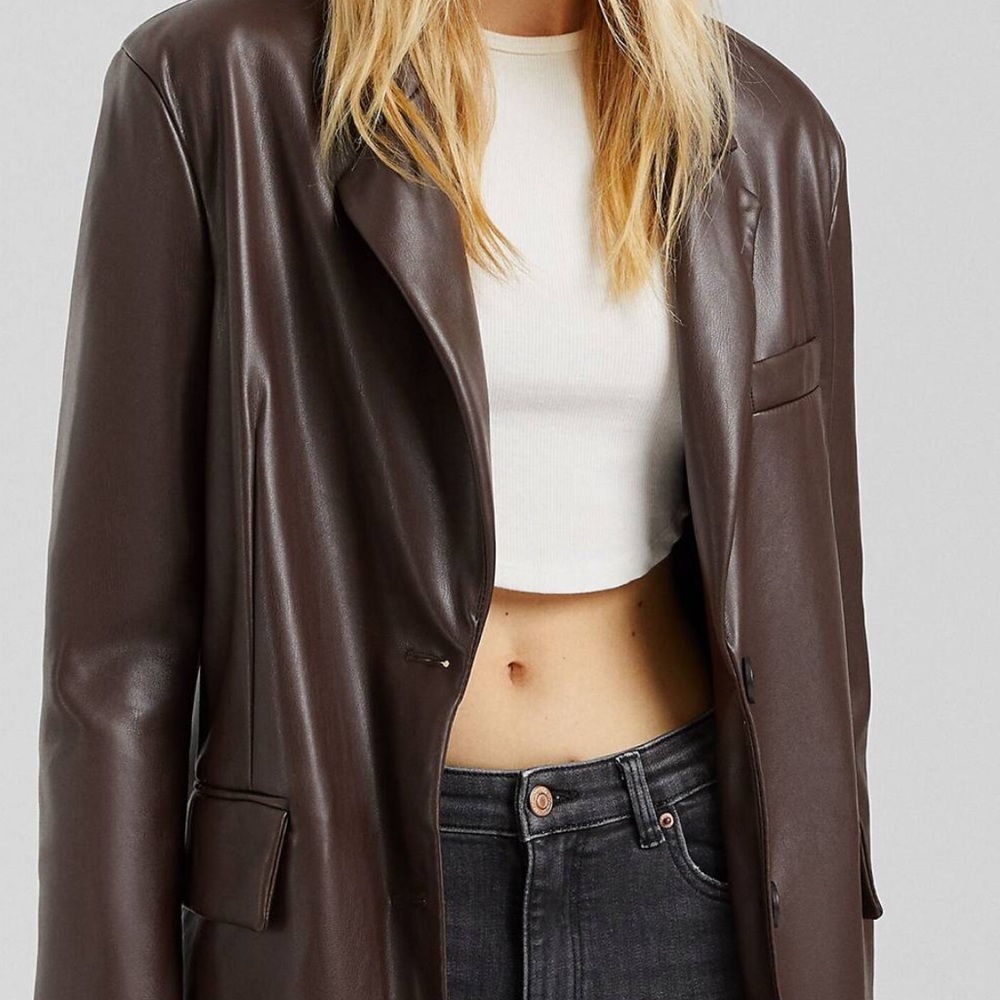Bershka Oversized Faux Leather Blazer